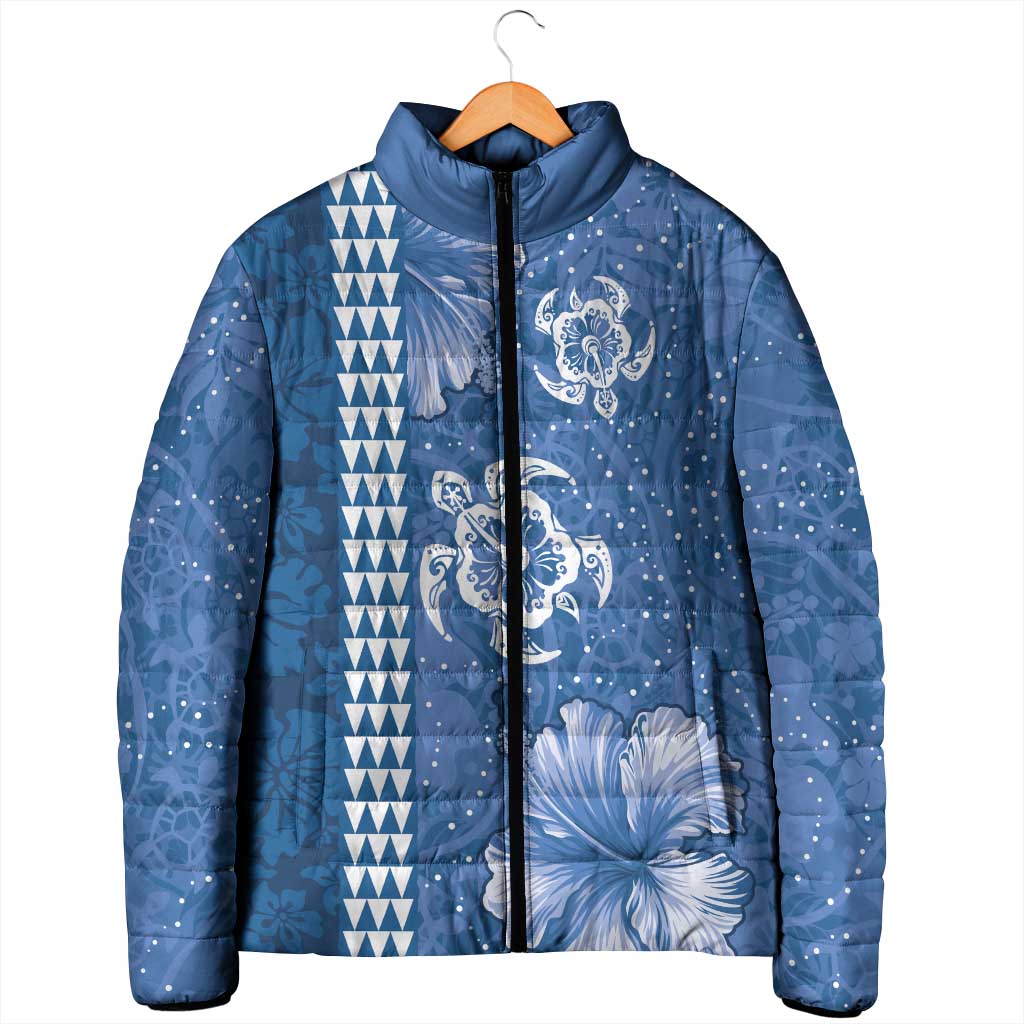 Blue Hibiscus Turle Padded Jacket Hawaiian Style Tribal Tapa Pattern - Polynesian Pride