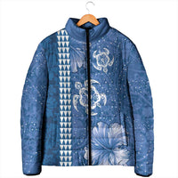 Blue Hibiscus Turle Padded Jacket Hawaiian Style Tribal Tapa Pattern - Polynesian Pride