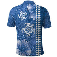 Blue Hibiscus Turle Polo Shirt Hawaiian Style Tribal Tapa Pattern
