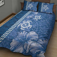 Blue Hibiscus Turle Quilt Bed Set Hawaiian Style Tribal Tapa Pattern