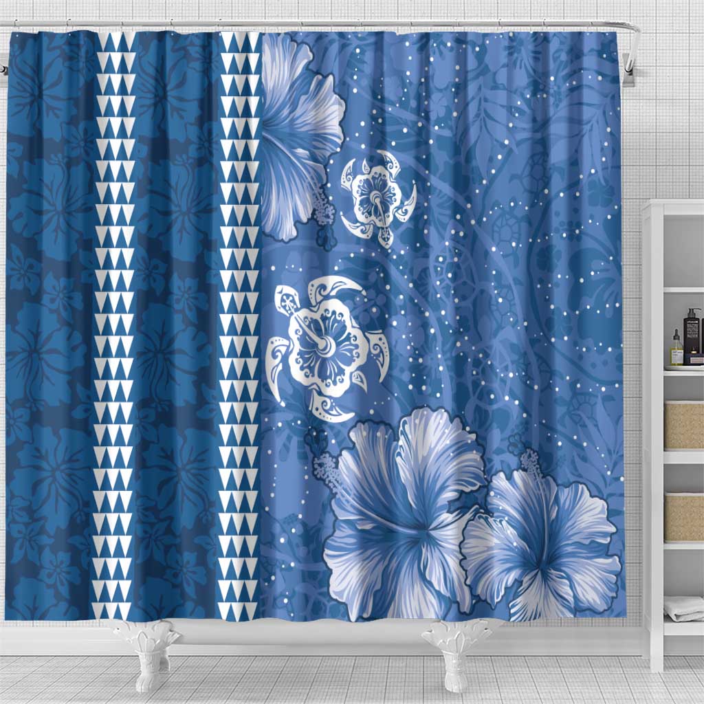 Blue Hibiscus Turle Shower Curtain Hawaiian Style Tribal Tapa Pattern