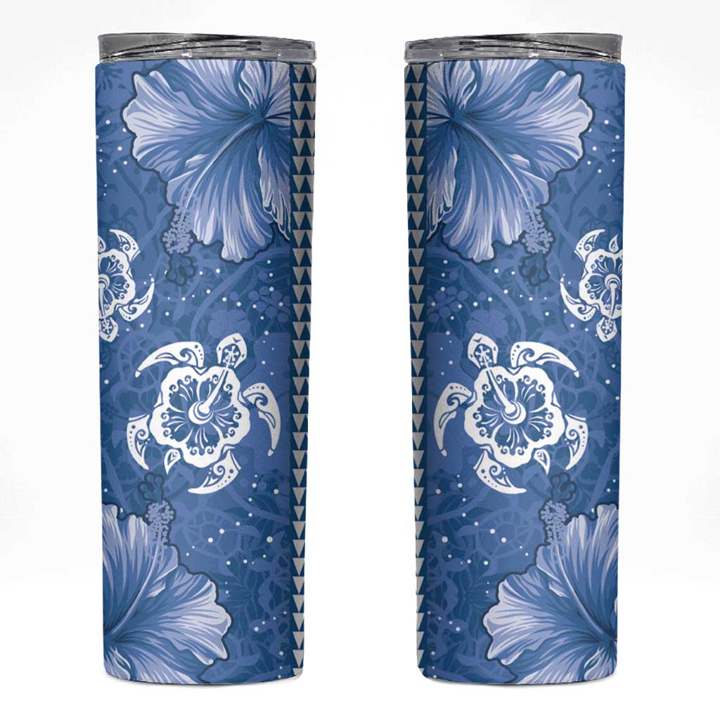 Blue Hibiscus Turle Skinny Tumbler Hawaiian Style Tribal Tapa Pattern