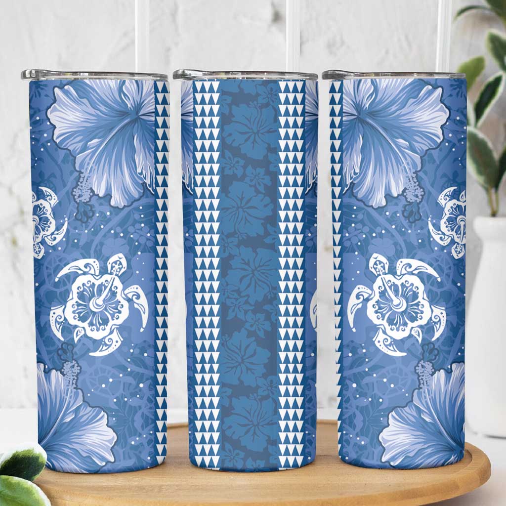 Blue Hibiscus Turle Skinny Tumbler Hawaiian Style Tribal Tapa Pattern