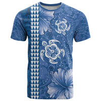 Blue Hibiscus Turle T Shirt Hawaiian Style Tribal Tapa Pattern