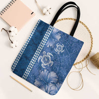 Blue Hibiscus Turle Tote Bag Hawaiian Style Tribal Tapa Pattern - Polynesian Pride