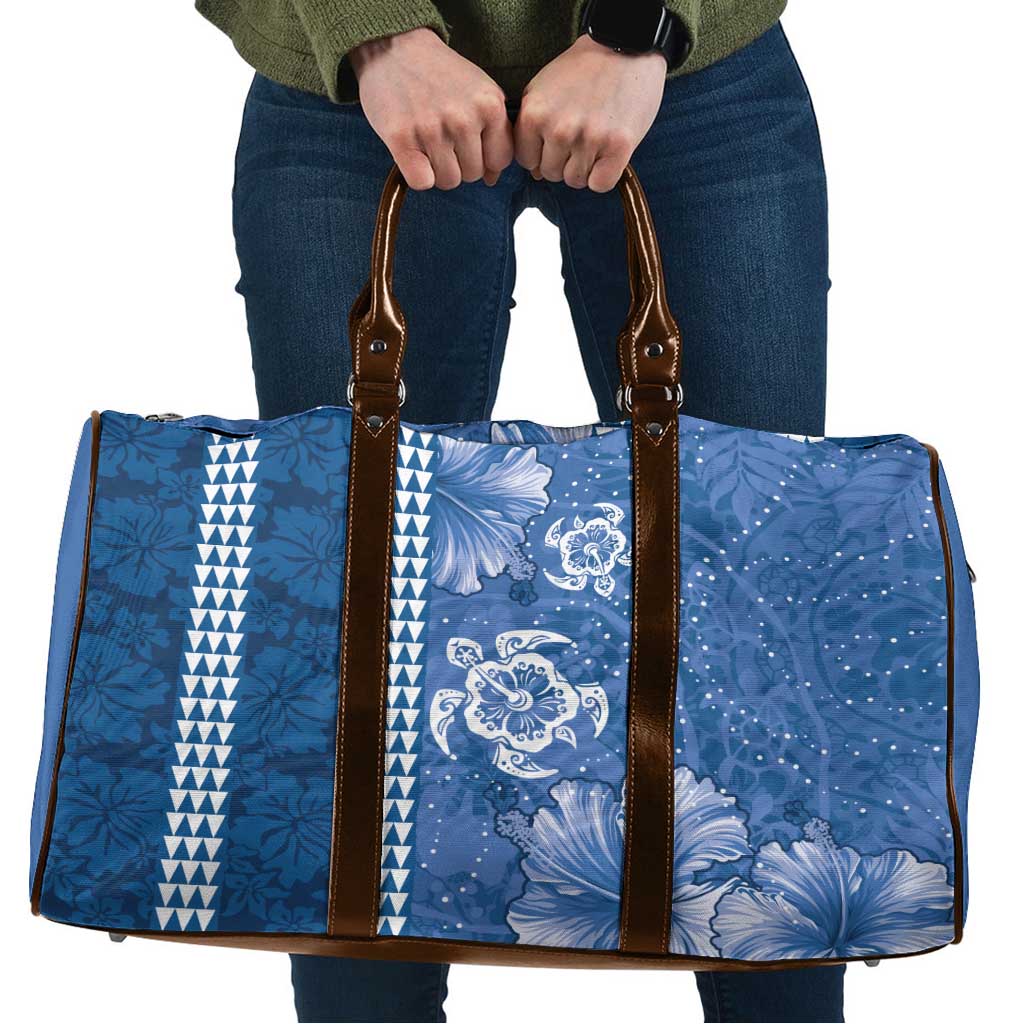 Blue Hibiscus Turle Travel Bag Hawaiian Style Tribal Tapa Pattern - Polynesian Pride