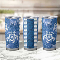 Blue Hibiscus Turle Tumbler Cup Hawaiian Style Tribal Tapa Pattern