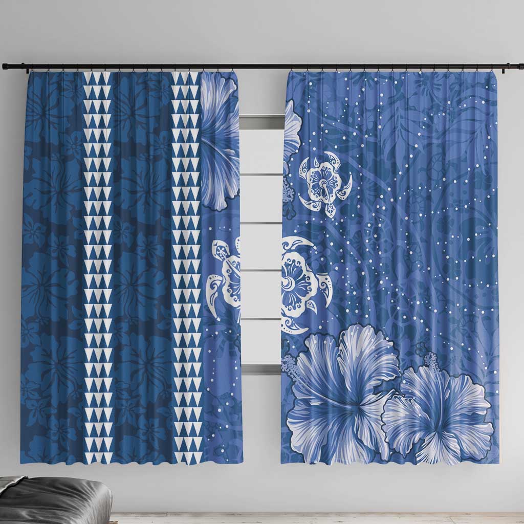 Blue Hibiscus Turle Window Curtain Hawaiian Style Tribal Tapa Pattern