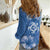 Blue Hibiscus Turle Women Casual Shirt Hawaiian Style Tribal Tapa Pattern