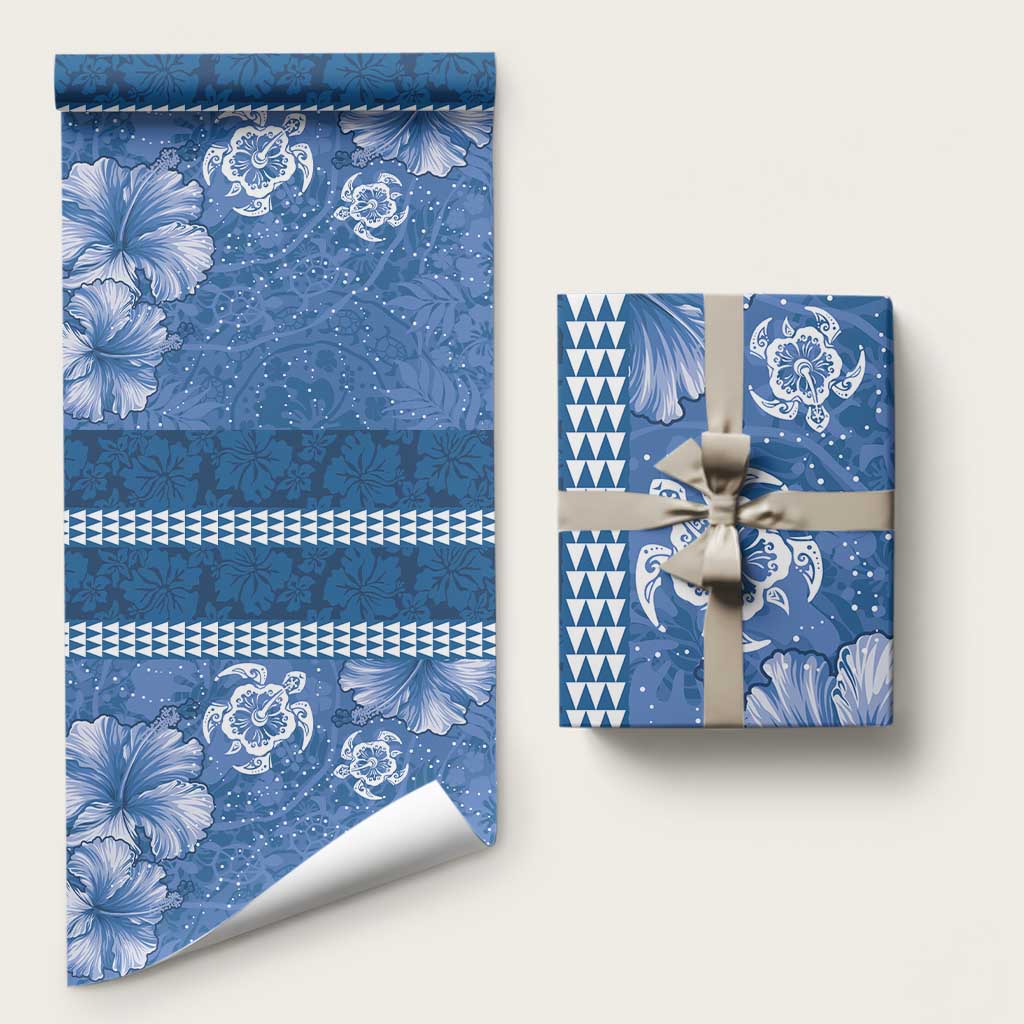 Blue Hibiscus Turle Wrapping Paper Hawaiian Style Tribal Tapa Pattern - Polynesian Pride