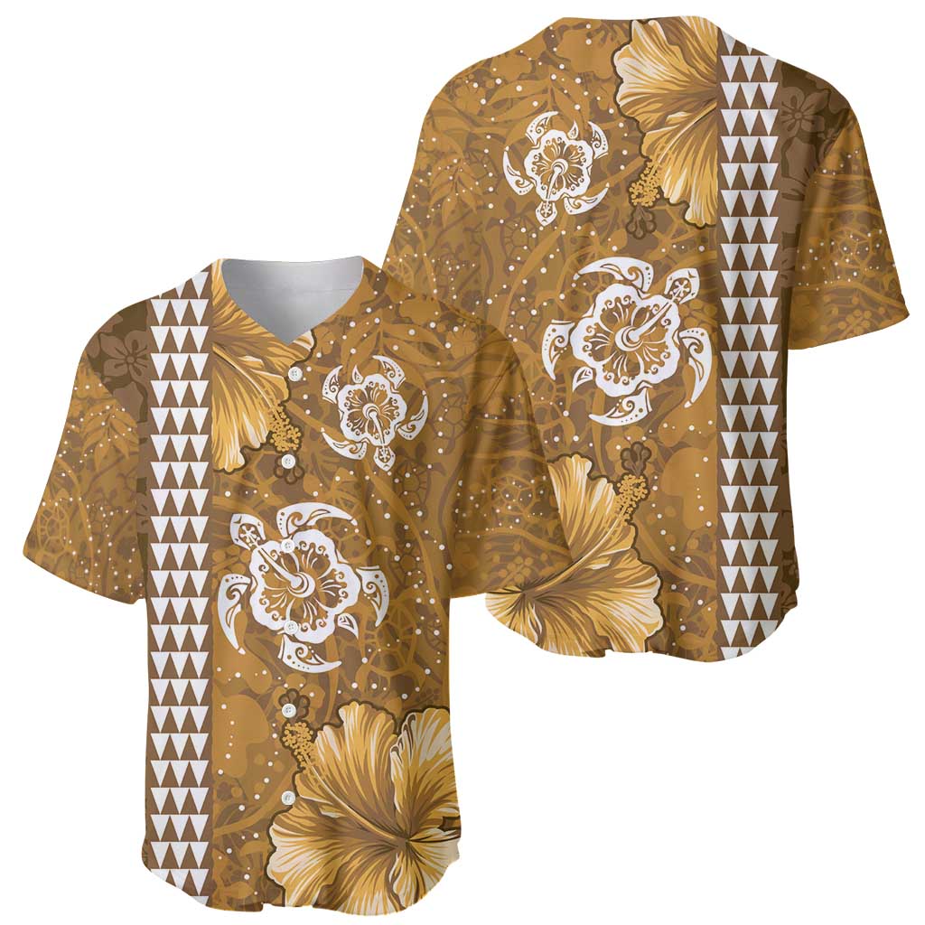 Gold Hibiscus Turle Baseball Jersey Hawaiian Style Tribal Tapa Pattern LT9 - Polynesian Pride