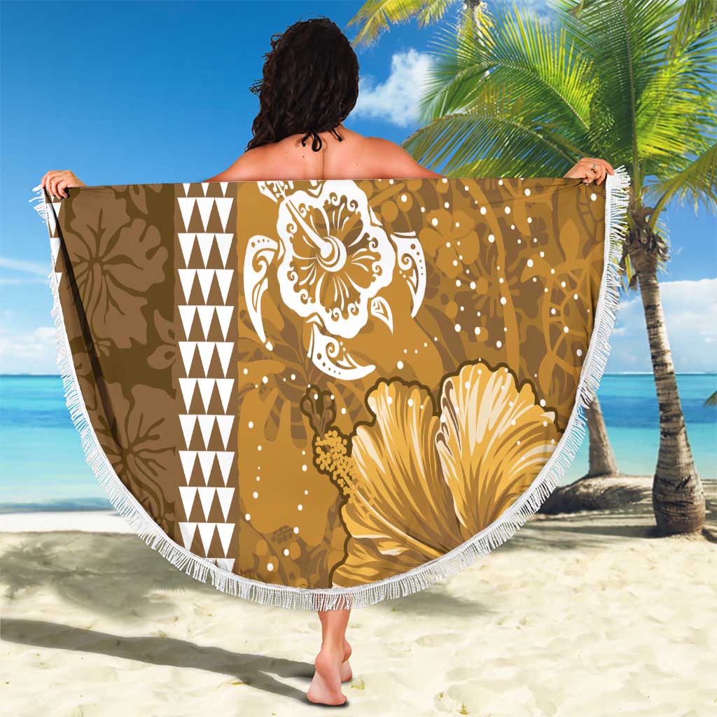 Gold Hibiscus Turle Beach Blanket Hawaiian Style Tribal Tapa Pattern
