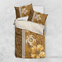 Gold Hibiscus Turle Bedding Set Hawaiian Style Tribal Tapa Pattern