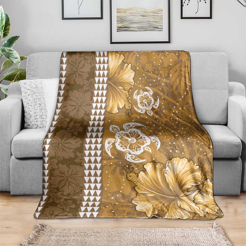 Gold Hibiscus Turle Blanket Hawaiian Style Tribal Tapa Pattern