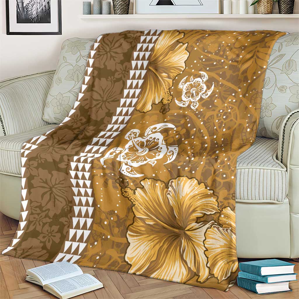 Gold Hibiscus Turle Blanket Hawaiian Style Tribal Tapa Pattern