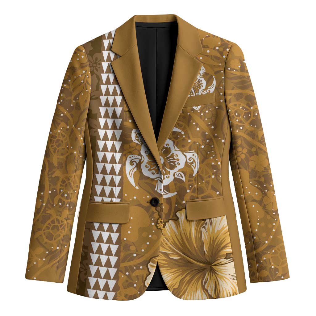 Gold Hibiscus Turle Blazer Hawaiian Style Tribal Tapa Pattern - Polynesian Pride