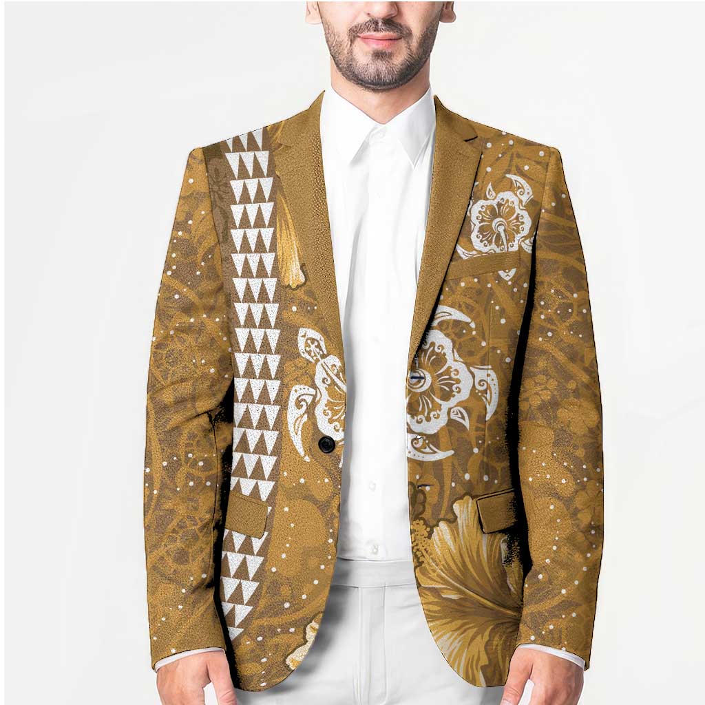 Gold Hibiscus Turle Blazer Hawaiian Style Tribal Tapa Pattern - Polynesian Pride
