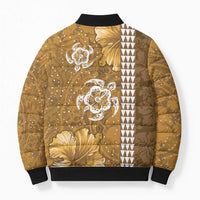 Gold Hibiscus Turle Bomber Puffer Jacket Hawaiian Style Tribal Tapa Pattern - Polynesian Pride