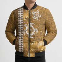 Gold Hibiscus Turle Bomber Puffer Jacket Hawaiian Style Tribal Tapa Pattern - Polynesian Pride
