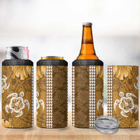 Gold Hibiscus Turle 4 in 1 Can Cooler Tumbler Hawaiian Style Tribal Tapa Pattern