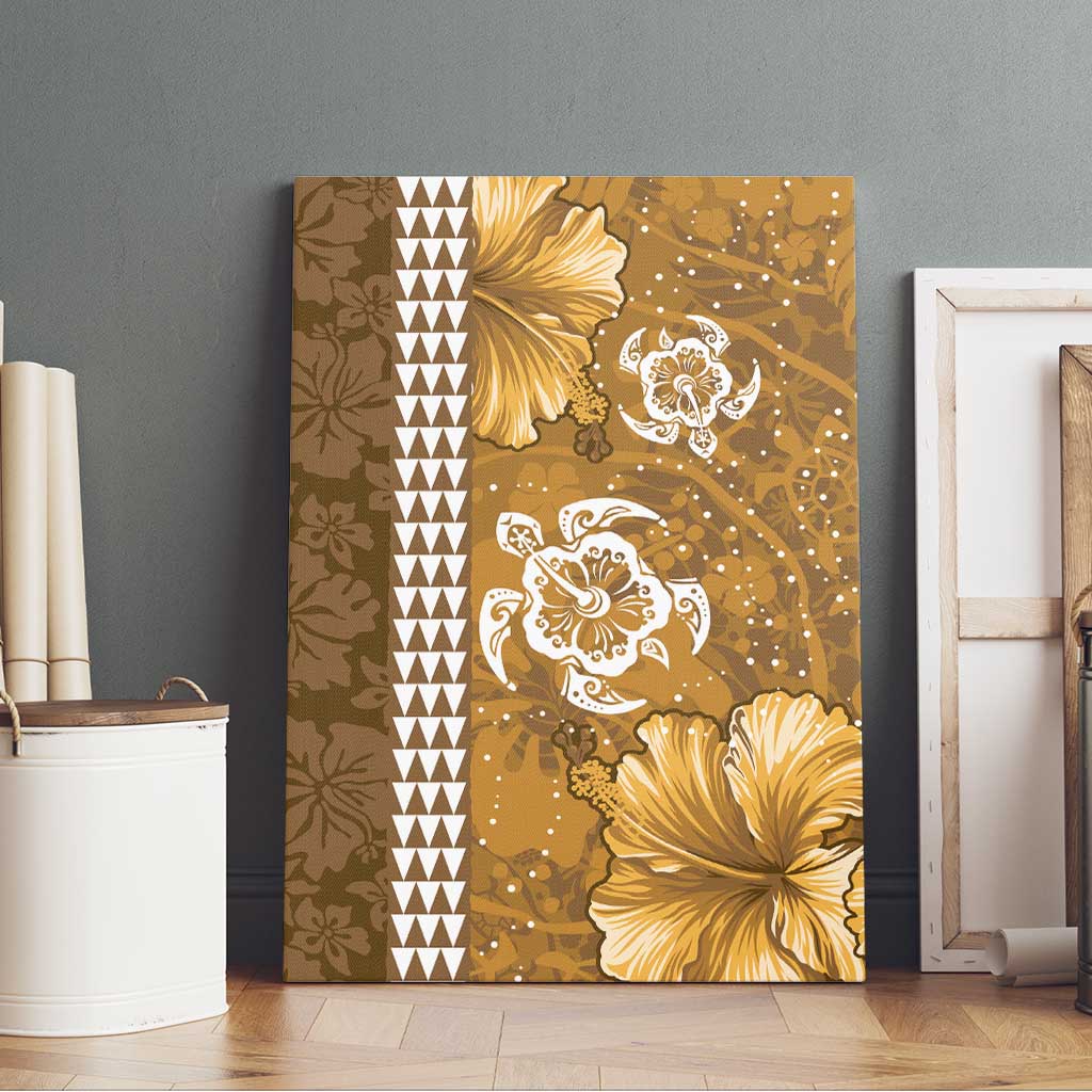 Gold Hibiscus Turle Canvas Wall Art Hawaiian Style Tribal Tapa Pattern