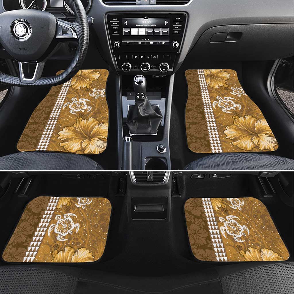 Gold Hibiscus Turle Car Mats Hawaiian Style Tribal Tapa Pattern