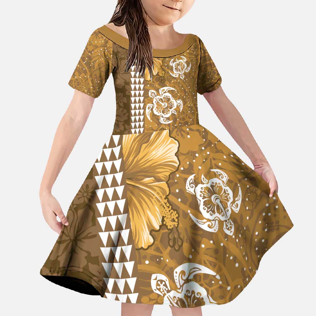 Gold Hibiscus Turle Family Matching Mermaid Dress and Hawaiian Shirt Hawaiian Style Tribal Tapa Pattern