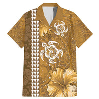 Gold Hibiscus Turle Family Matching Mermaid Dress and Hawaiian Shirt Hawaiian Style Tribal Tapa Pattern