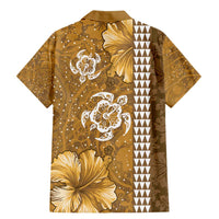 Gold Hibiscus Turle Family Matching Mermaid Dress and Hawaiian Shirt Hawaiian Style Tribal Tapa Pattern