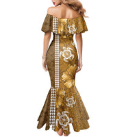 Gold Hibiscus Turle Family Matching Mermaid Dress and Hawaiian Shirt Hawaiian Style Tribal Tapa Pattern
