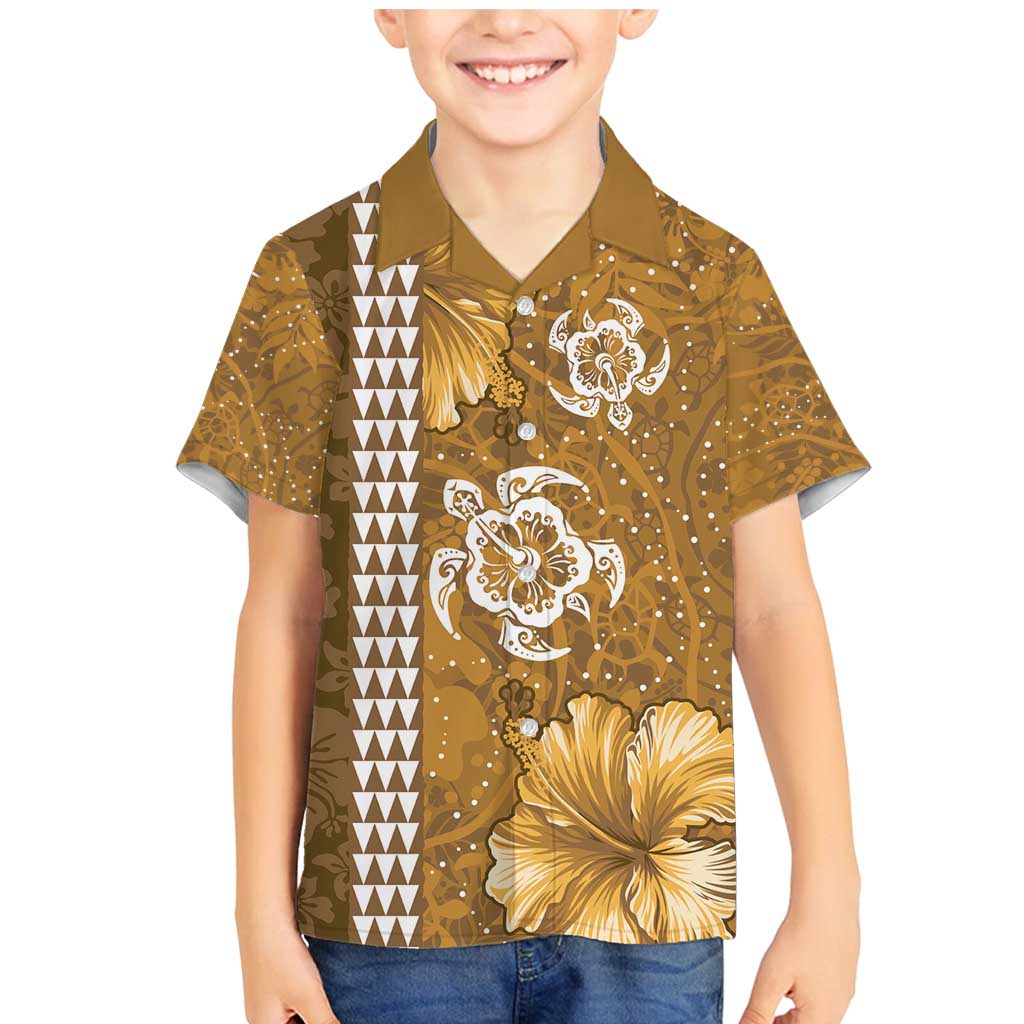 Gold Hibiscus Turle Family Matching Mermaid Dress and Hawaiian Shirt Hawaiian Style Tribal Tapa Pattern