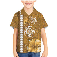 Gold Hibiscus Turle Family Matching Mermaid Dress and Hawaiian Shirt Hawaiian Style Tribal Tapa Pattern