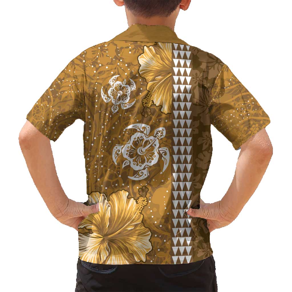 Gold Hibiscus Turle Family Matching Puletasi and Hawaiian Shirt Hawaiian Style Tribal Tapa Pattern