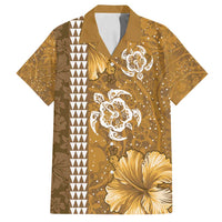 Gold Hibiscus Turle Family Matching Puletasi and Hawaiian Shirt Hawaiian Style Tribal Tapa Pattern