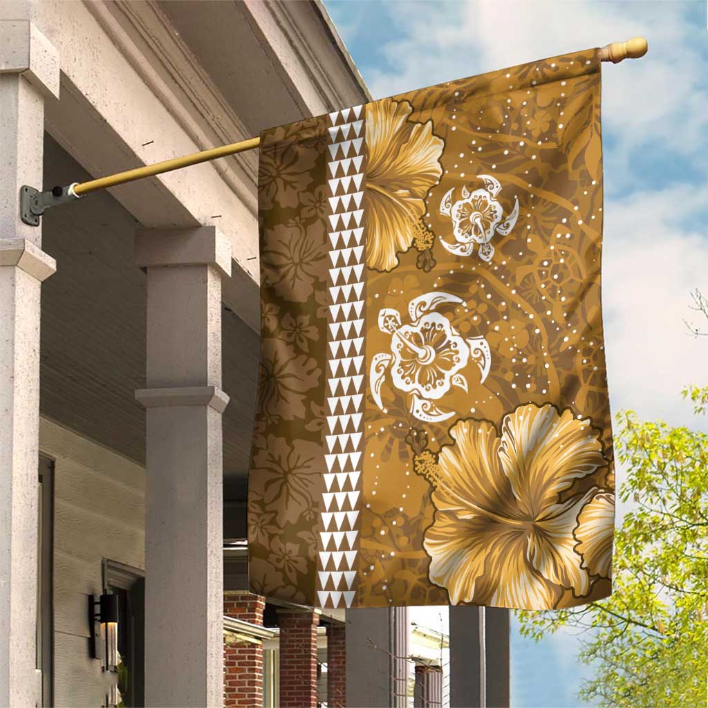 Gold Hibiscus Turle Garden Flag Hawaiian Style Tribal Tapa Pattern