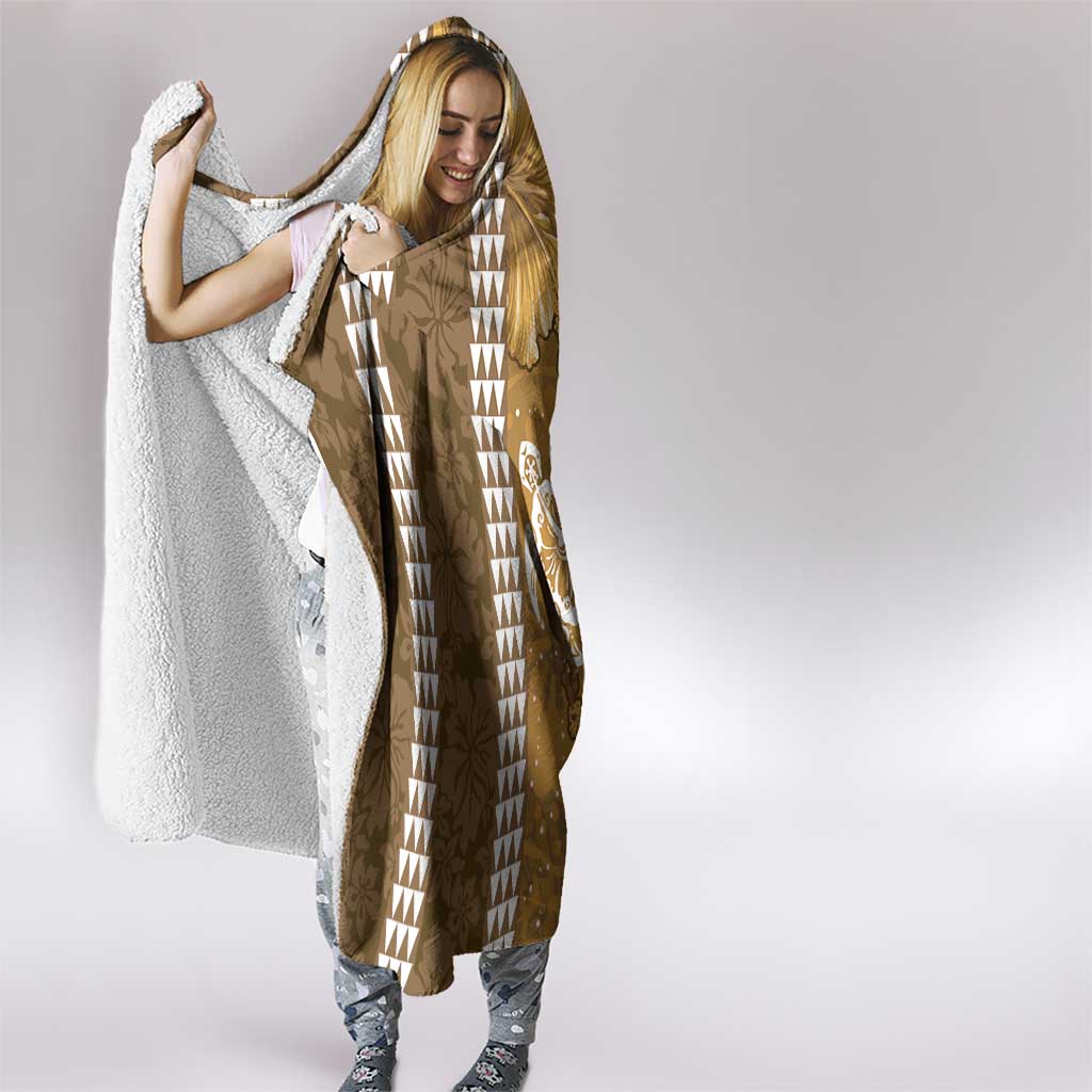 Gold Hibiscus Turle Hooded Blanket Hawaiian Style Tribal Tapa Pattern