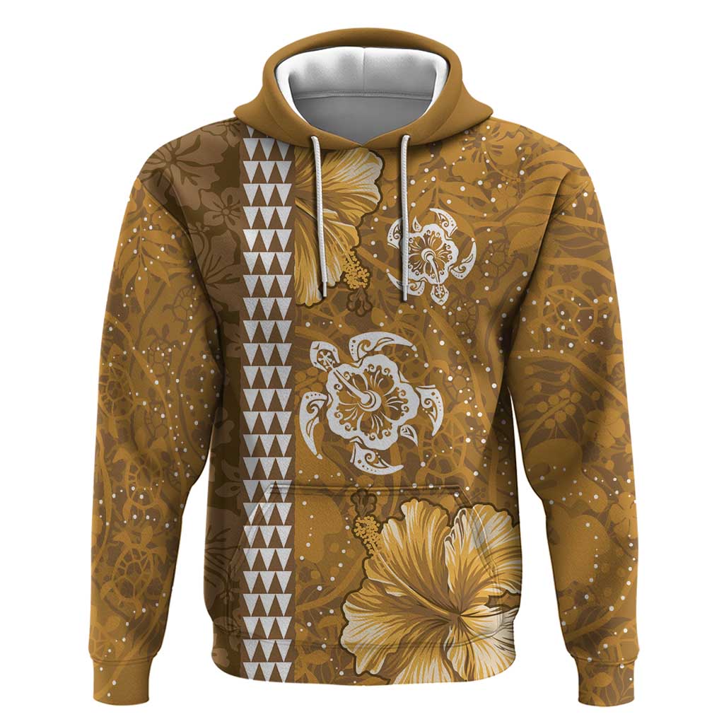 Gold Hibiscus Turle Hoodie Hawaiian Style Tribal Tapa Pattern