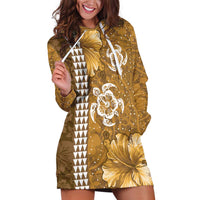 Gold Hibiscus Turle Hoodie Dress Hawaiian Style Tribal Tapa Pattern