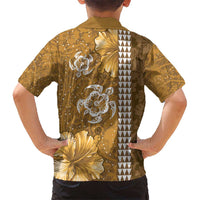 Gold Hibiscus Turle Kid Hawaiian Shirt Hawaiian Style Tribal Tapa Pattern LT9 - Polynesian Pride