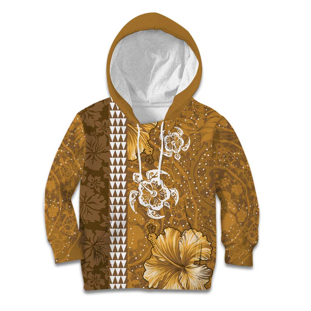 Gold Hibiscus Turle Kid Hoodie Hawaiian Style Tribal Tapa Pattern LT9 Hoodie Gold - Polynesian Pride