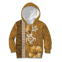 Gold Hibiscus Turle Kid Hoodie Hawaiian Style Tribal Tapa Pattern LT9 Hoodie Gold - Polynesian Pride