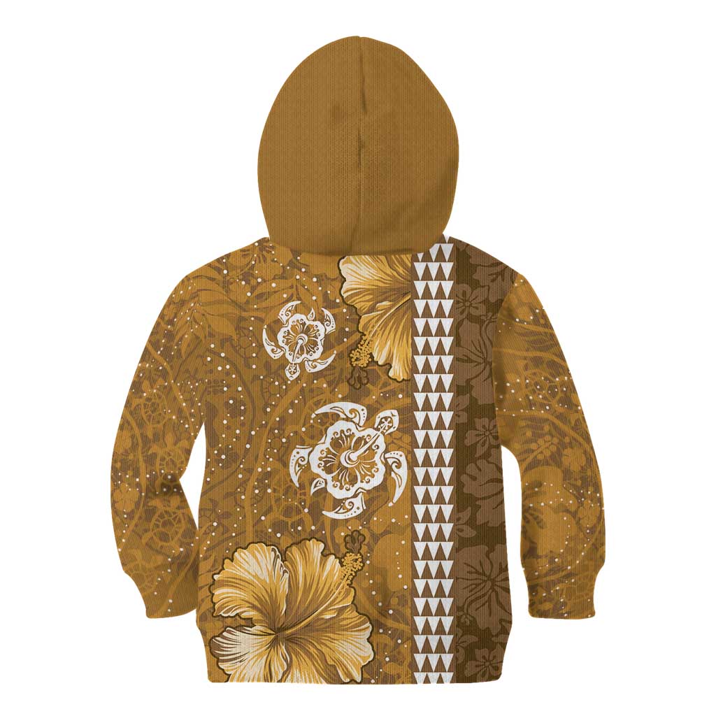 Gold Hibiscus Turle Kid Hoodie Hawaiian Style Tribal Tapa Pattern LT9 - Polynesian Pride