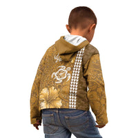 Gold Hibiscus Turle Kid Hoodie Hawaiian Style Tribal Tapa Pattern LT9 - Polynesian Pride