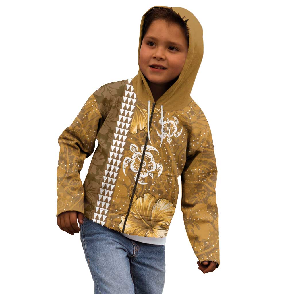 Gold Hibiscus Turle Kid Hoodie Hawaiian Style Tribal Tapa Pattern LT9 - Polynesian Pride