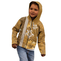 Gold Hibiscus Turle Kid Hoodie Hawaiian Style Tribal Tapa Pattern LT9 - Polynesian Pride