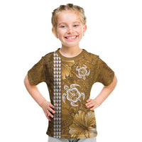 Gold Hibiscus Turle Kid T Shirt Hawaiian Style Tribal Tapa Pattern LT9 Gold - Polynesian Pride