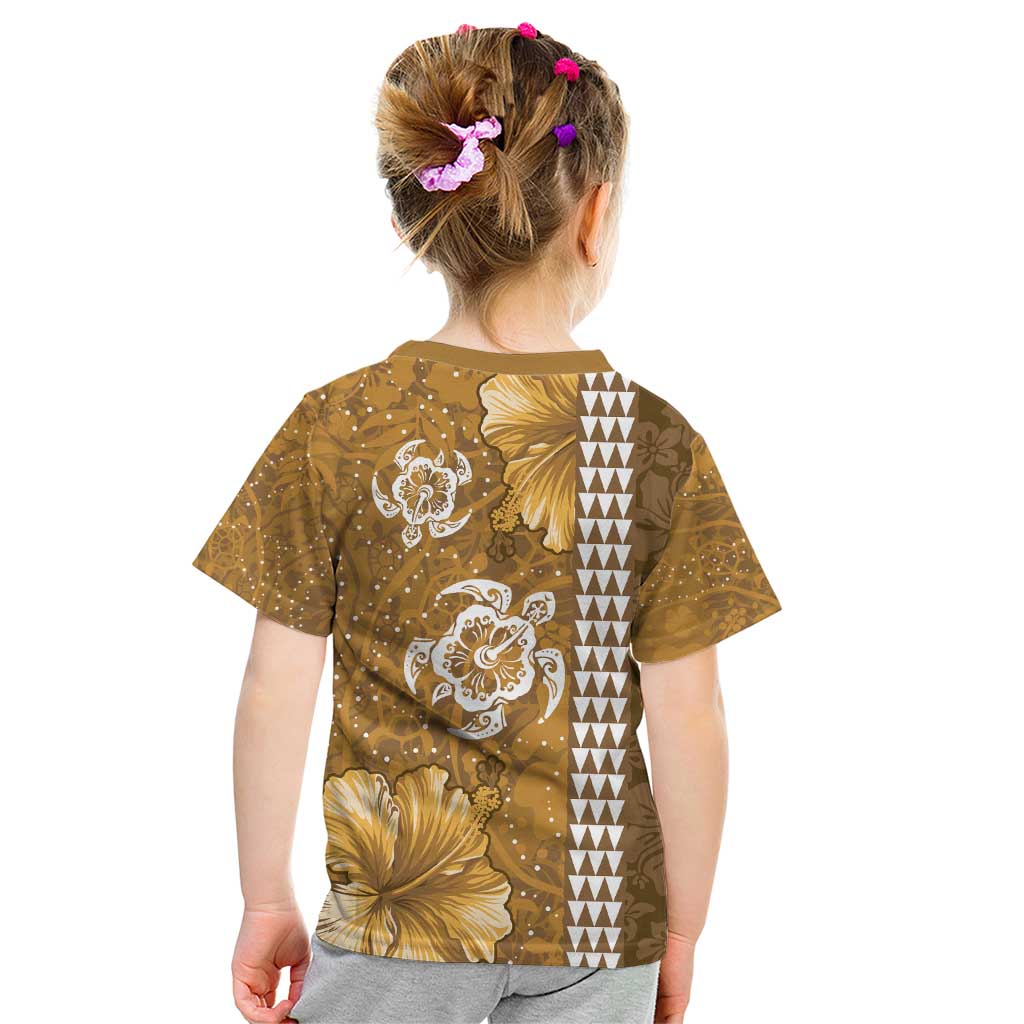 Gold Hibiscus Turle Kid T Shirt Hawaiian Style Tribal Tapa Pattern LT9 - Polynesian Pride