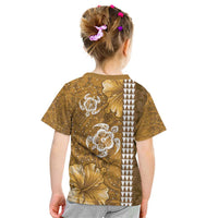 Gold Hibiscus Turle Kid T Shirt Hawaiian Style Tribal Tapa Pattern LT9 - Polynesian Pride