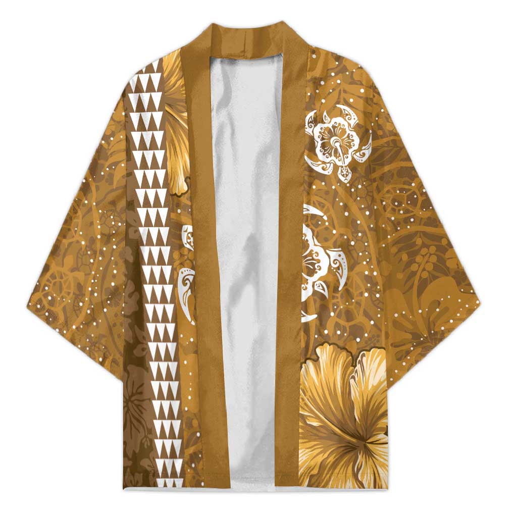 Gold Hibiscus Turle Kimono Hawaiian Style Tribal Tapa Pattern - Polynesian Pride