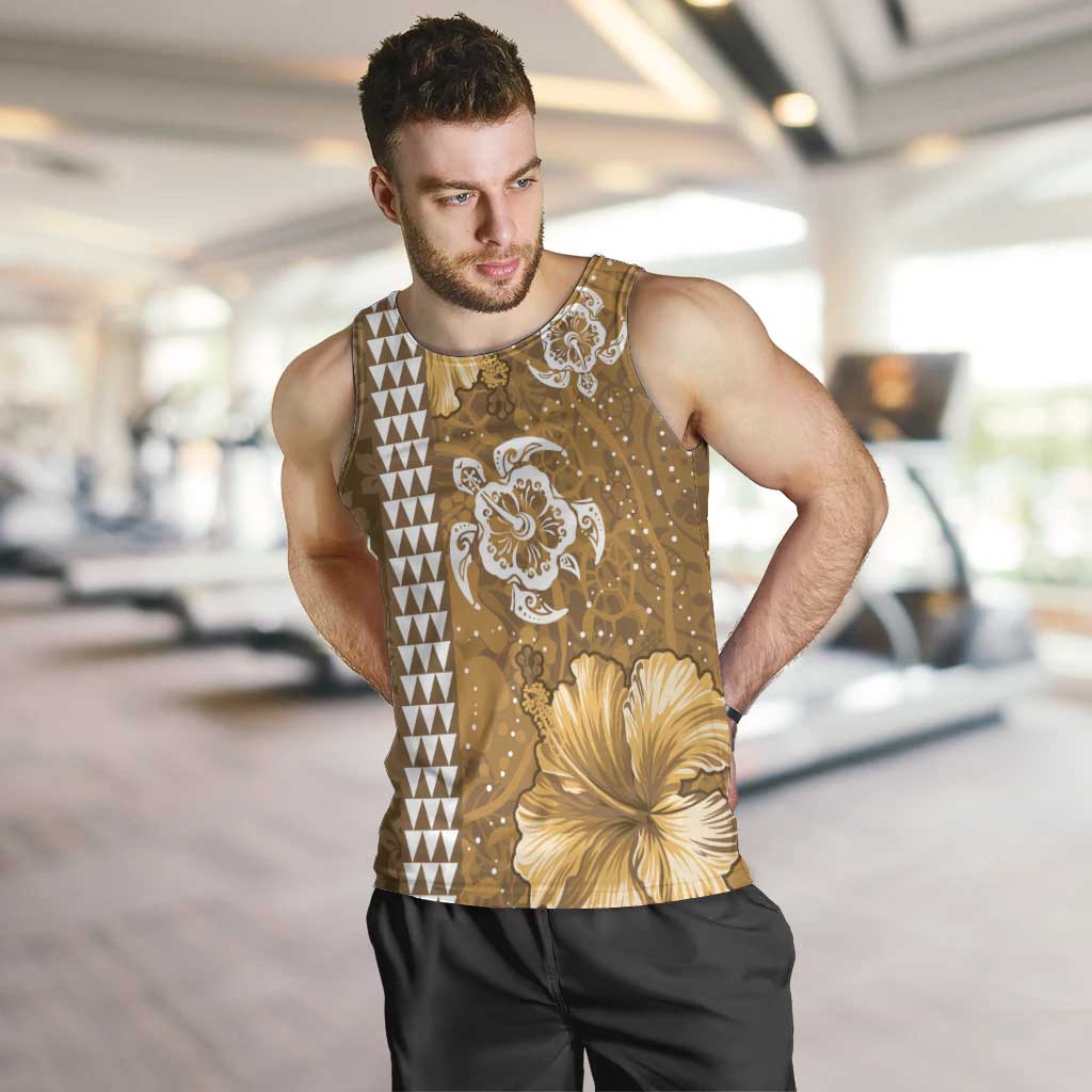 Gold Hibiscus Turle Men Tank Top Hawaiian Style Tribal Tapa Pattern